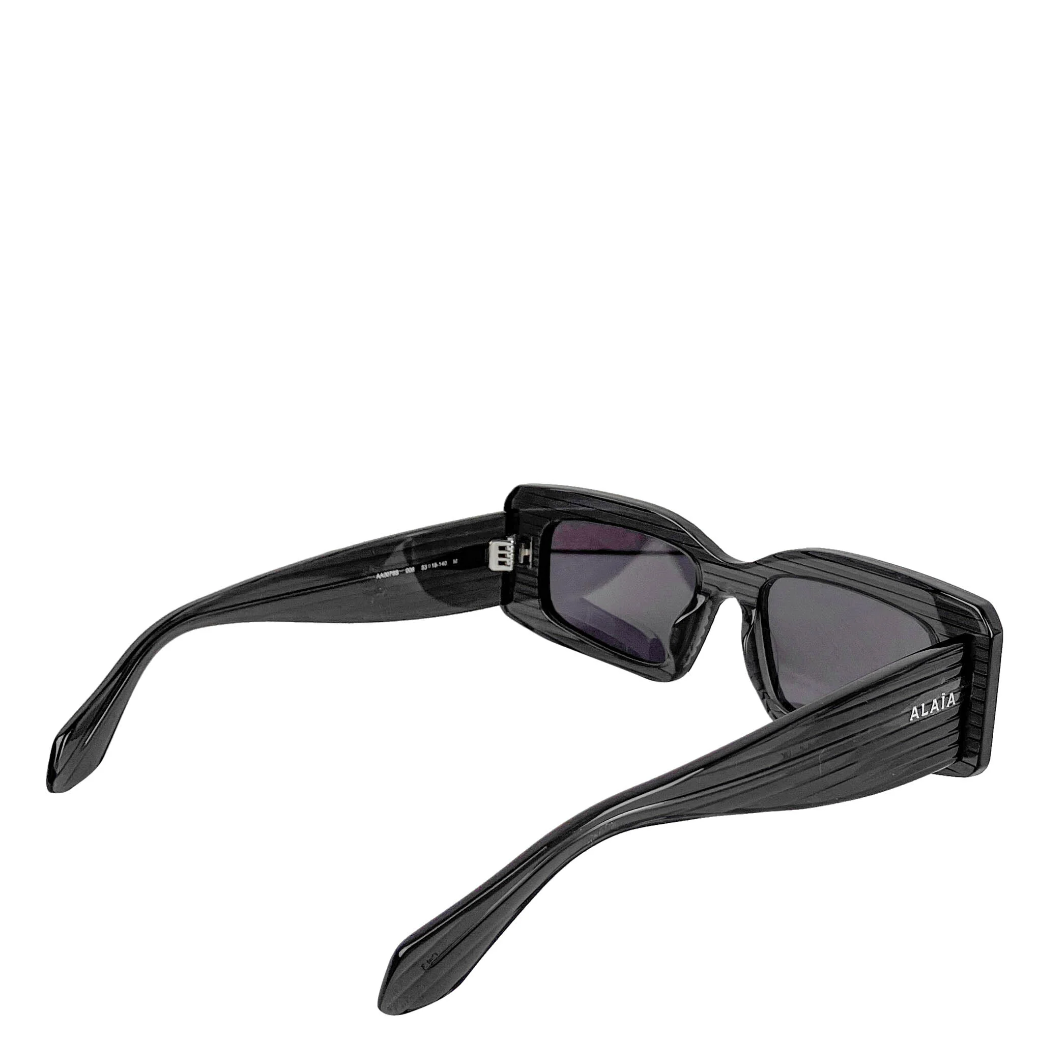 Alaïa Ribbed Rectangle Sunglasses in Black - Image 3