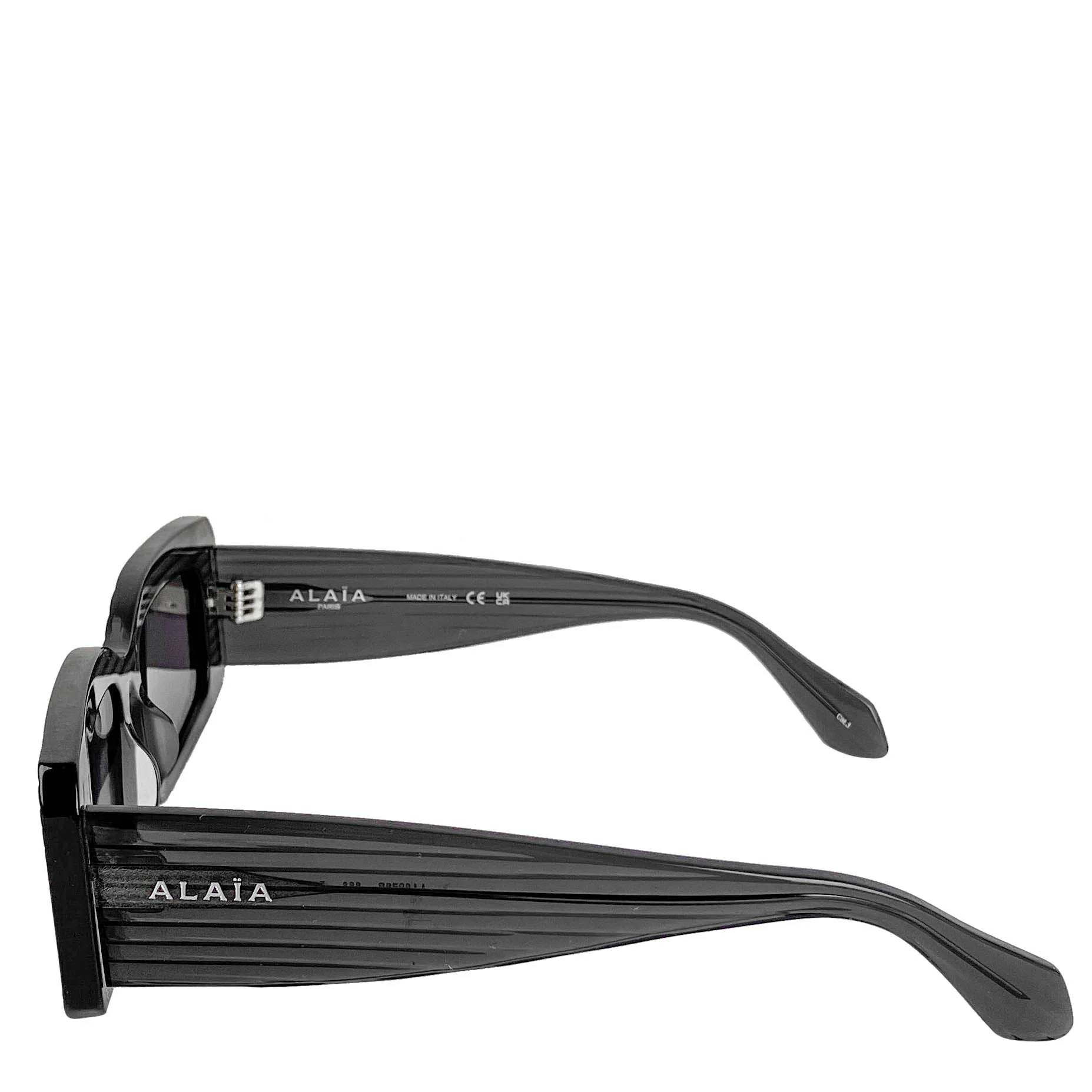 Alaïa Ribbed Rectangle Sunglasses in Black - Image 4