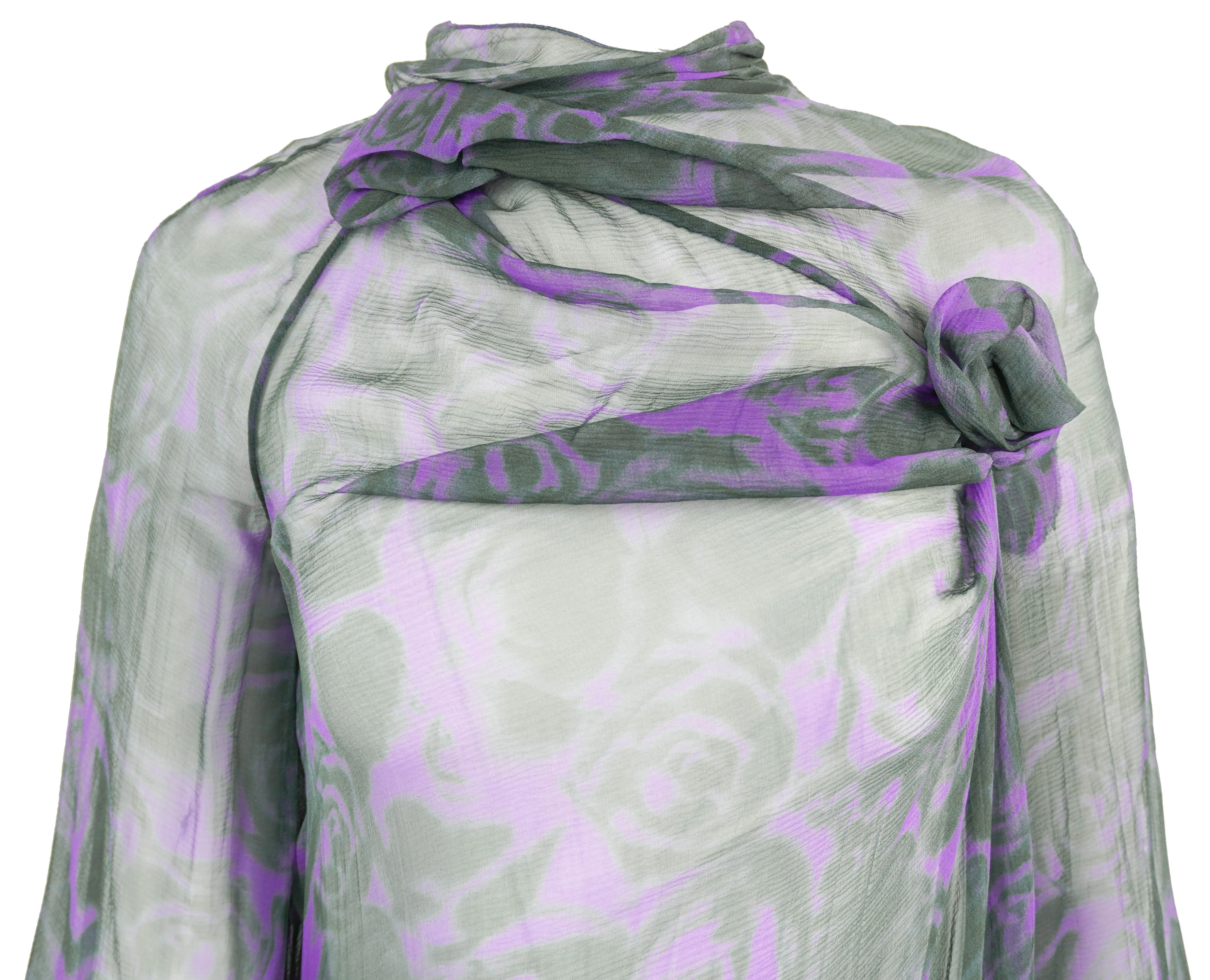 Burberry Rose Print Silk Dress in Purple and Green - Image 4