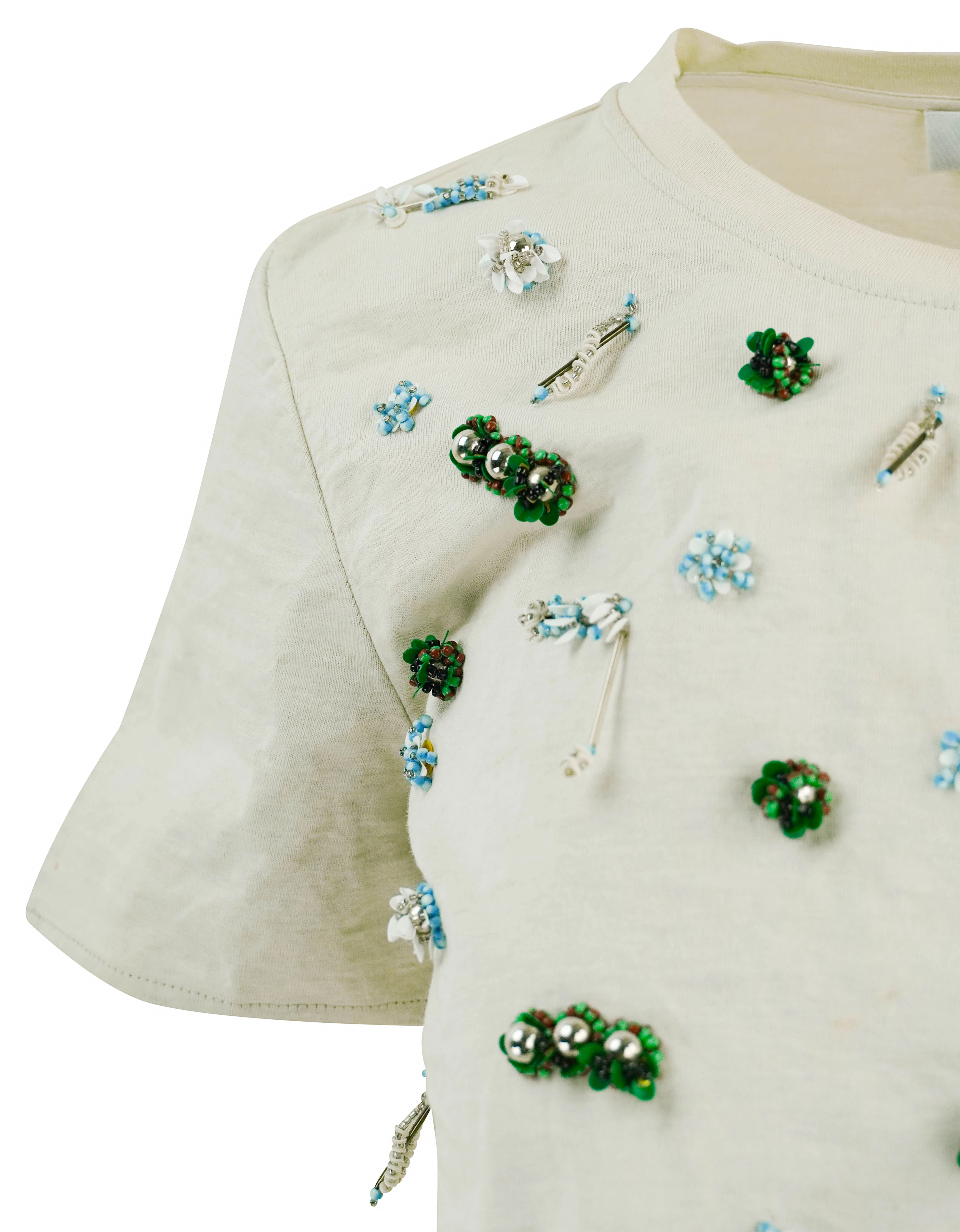 Chrisopher Esber Embla Beaded Crushed Tee in Beige - Image 4