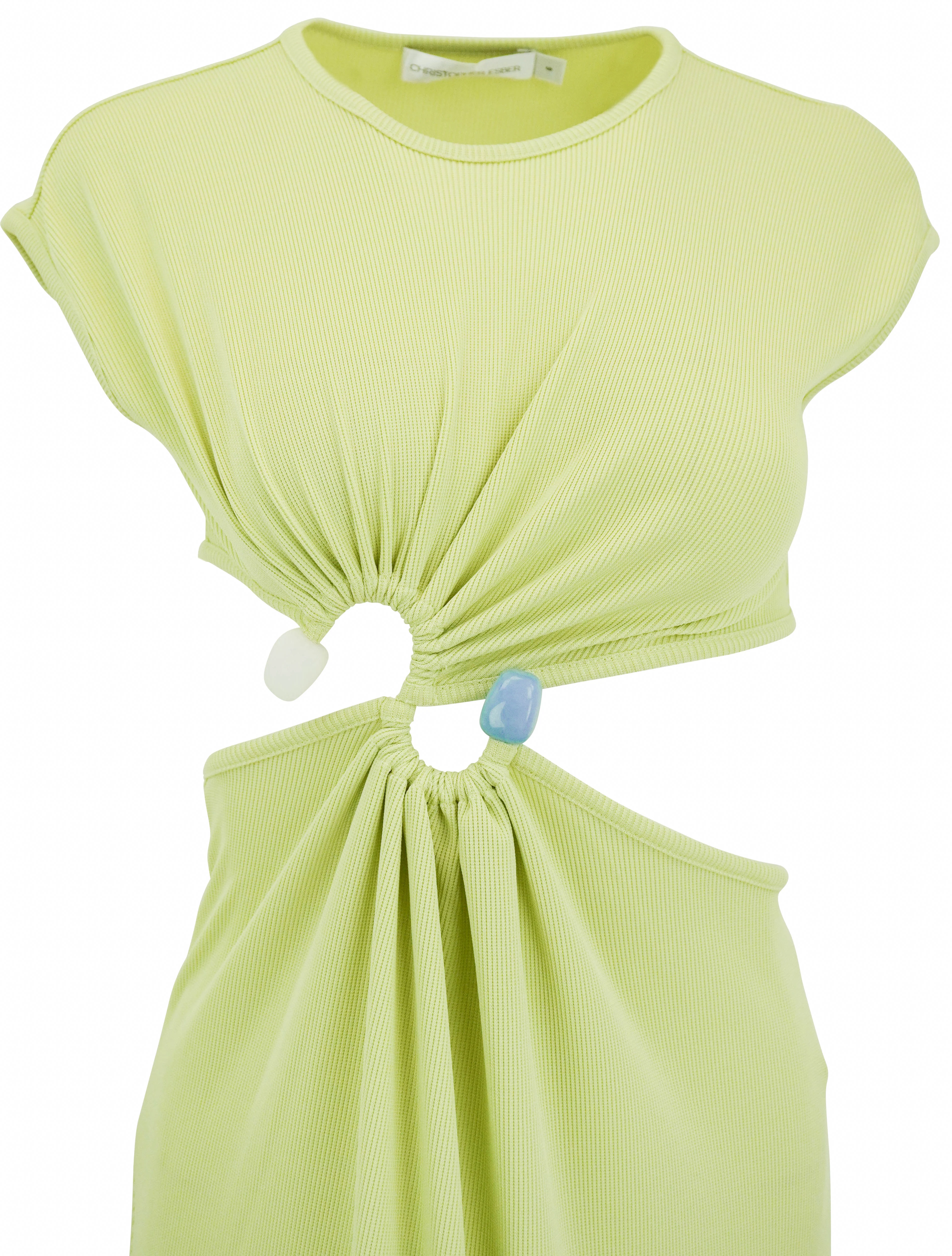 Christopher Esber Ribbed Dress with Cut Out Detail in Melon - Image 3