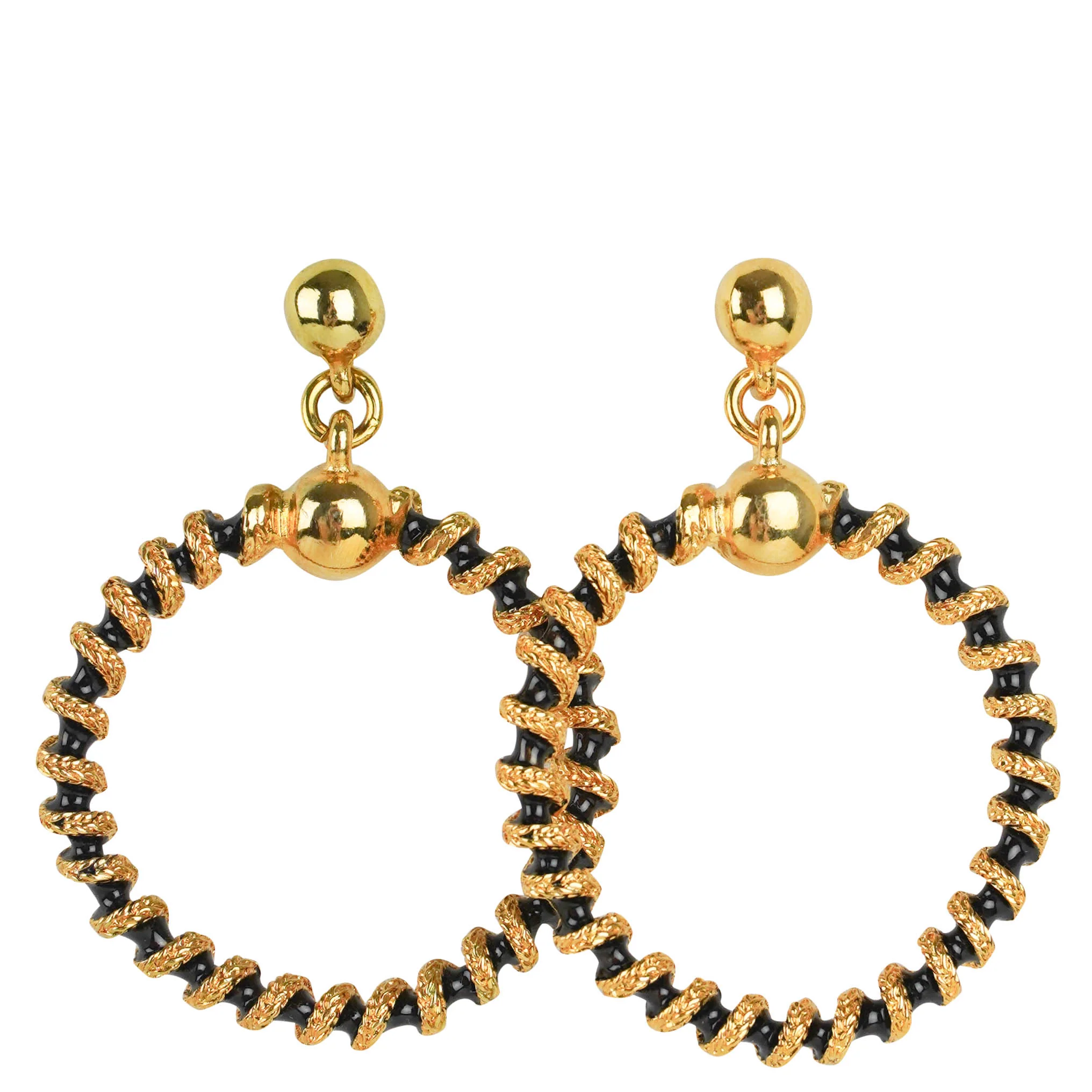 Kenneth Jay Lane Drop Down Circle Earrings in Black/Gold - Image 3