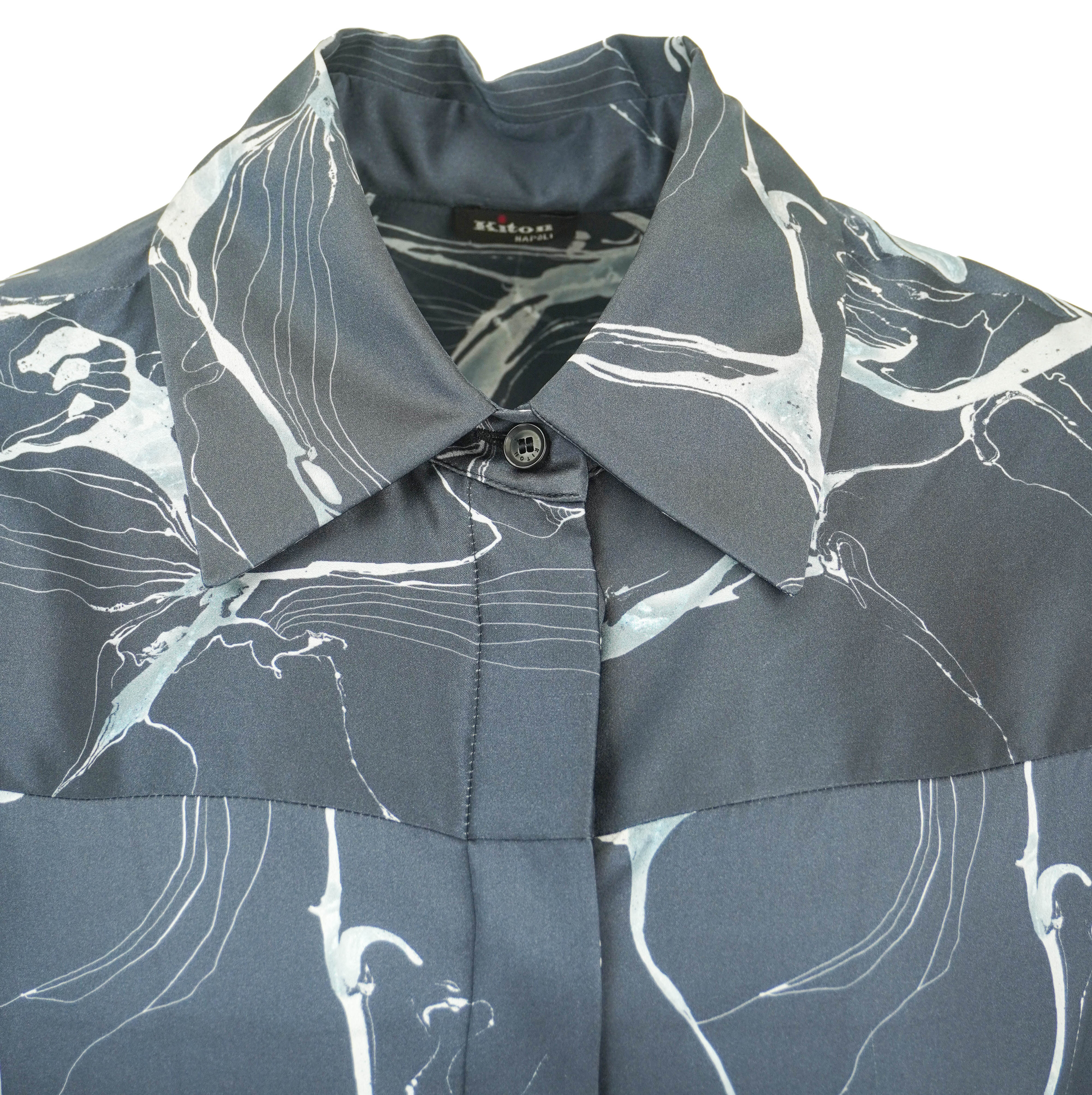 Kiton Printed Silk Shirt Dress in Navy - Image 3