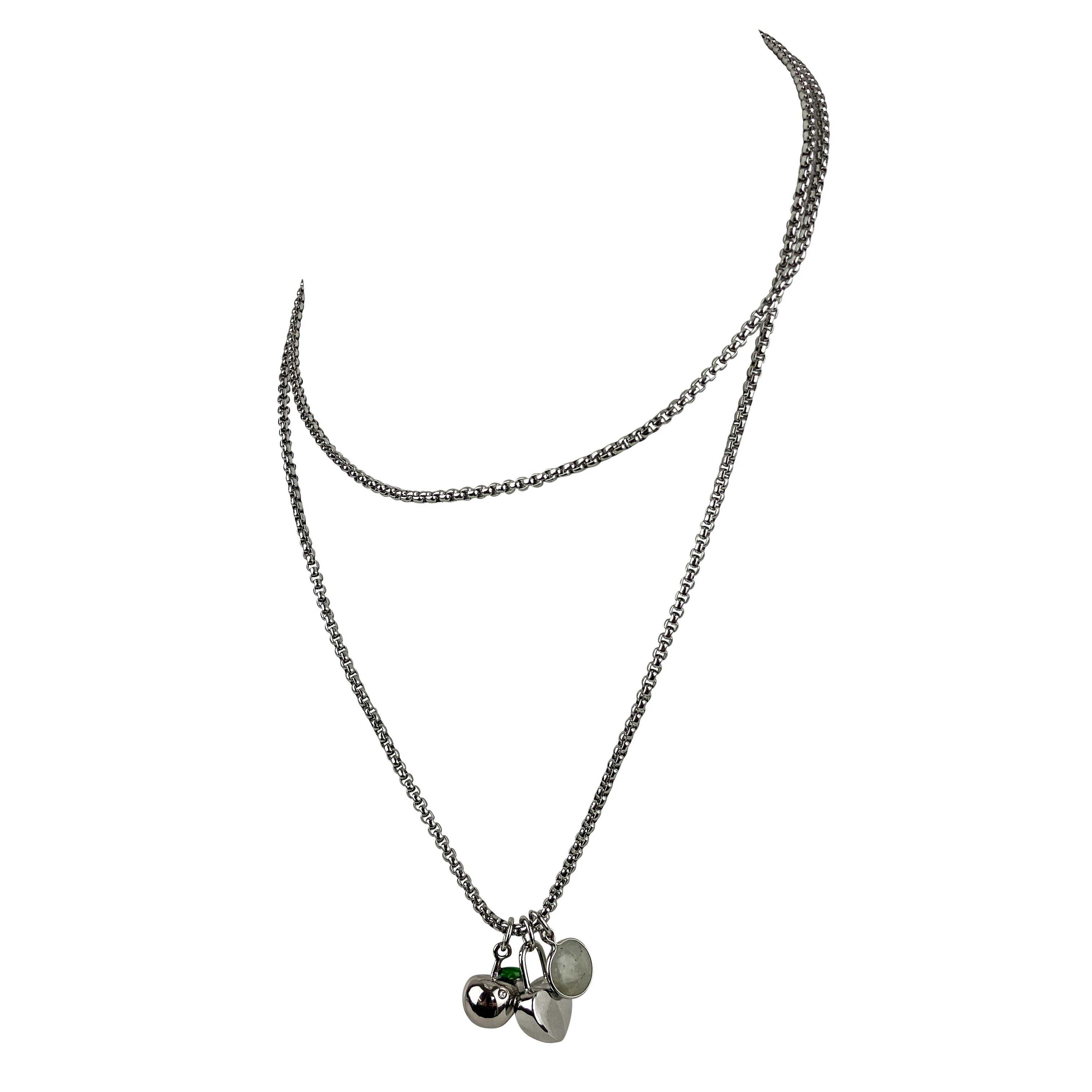 Marlyn Schiff Heart and Apple Charm Necklace in Silver - Image 3