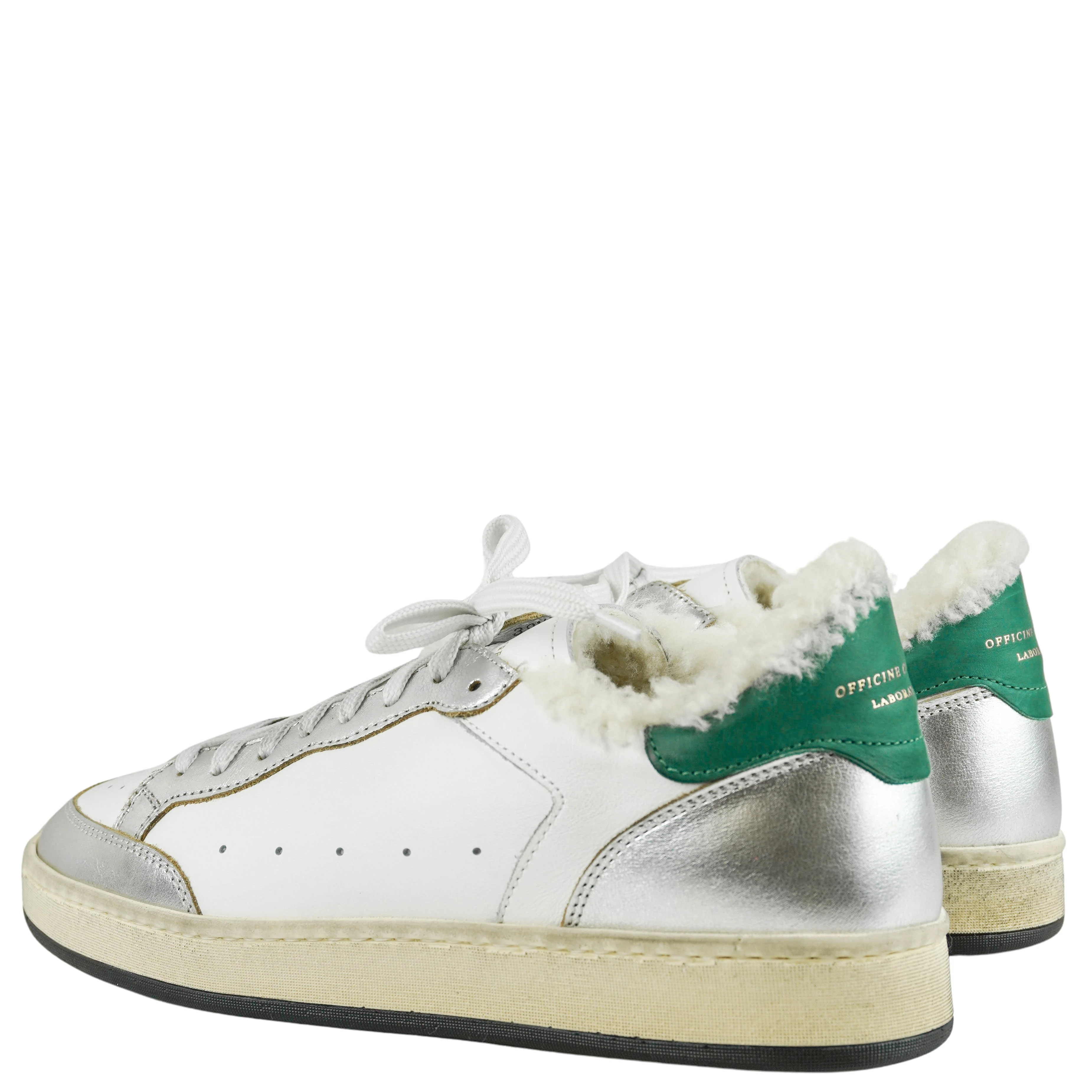 Officine Creative Magic Sneakers in White/Silver/Green - Image 4