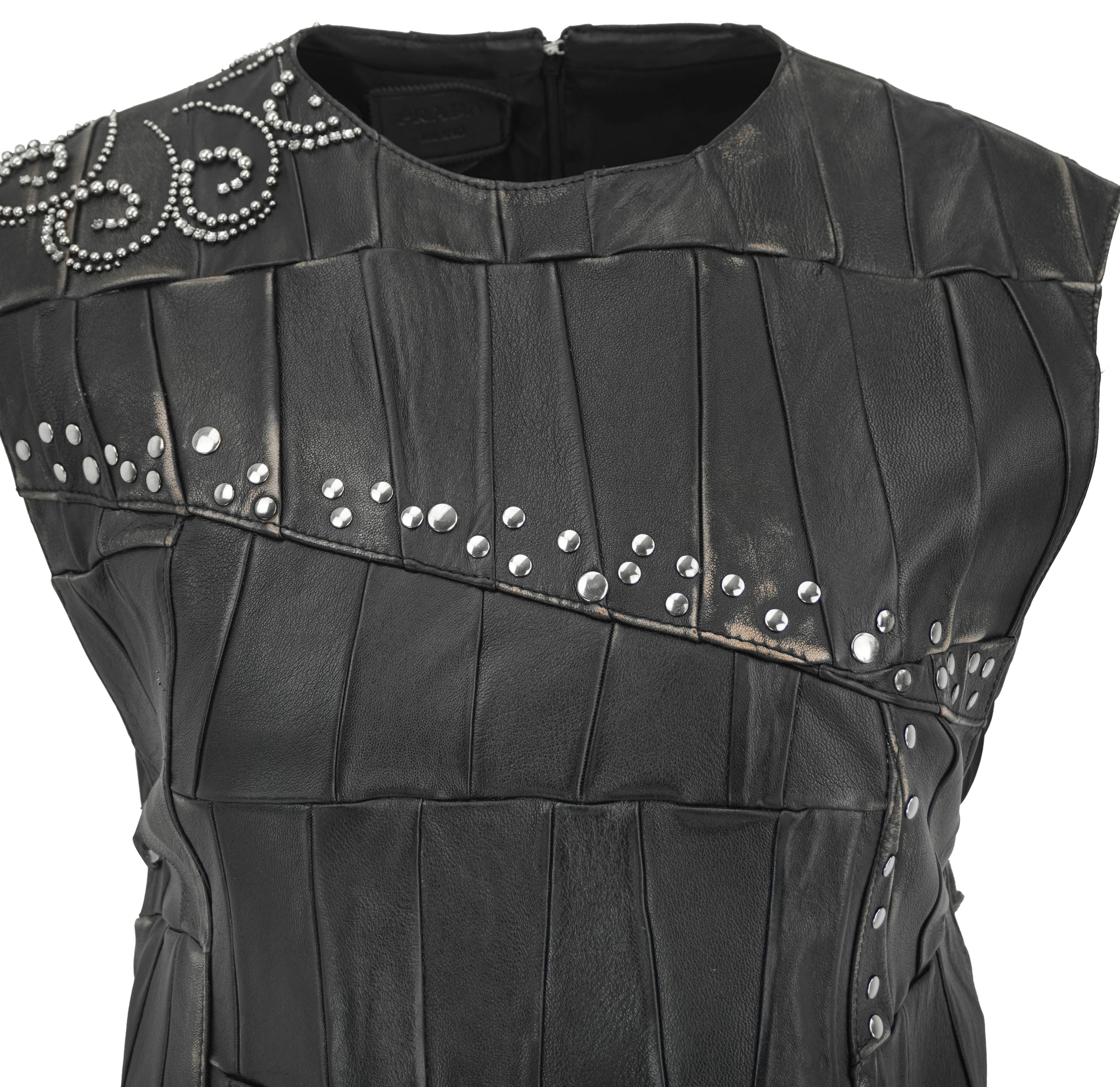 Prada Patchwork Nappa Leather Dress in Black - Image 3