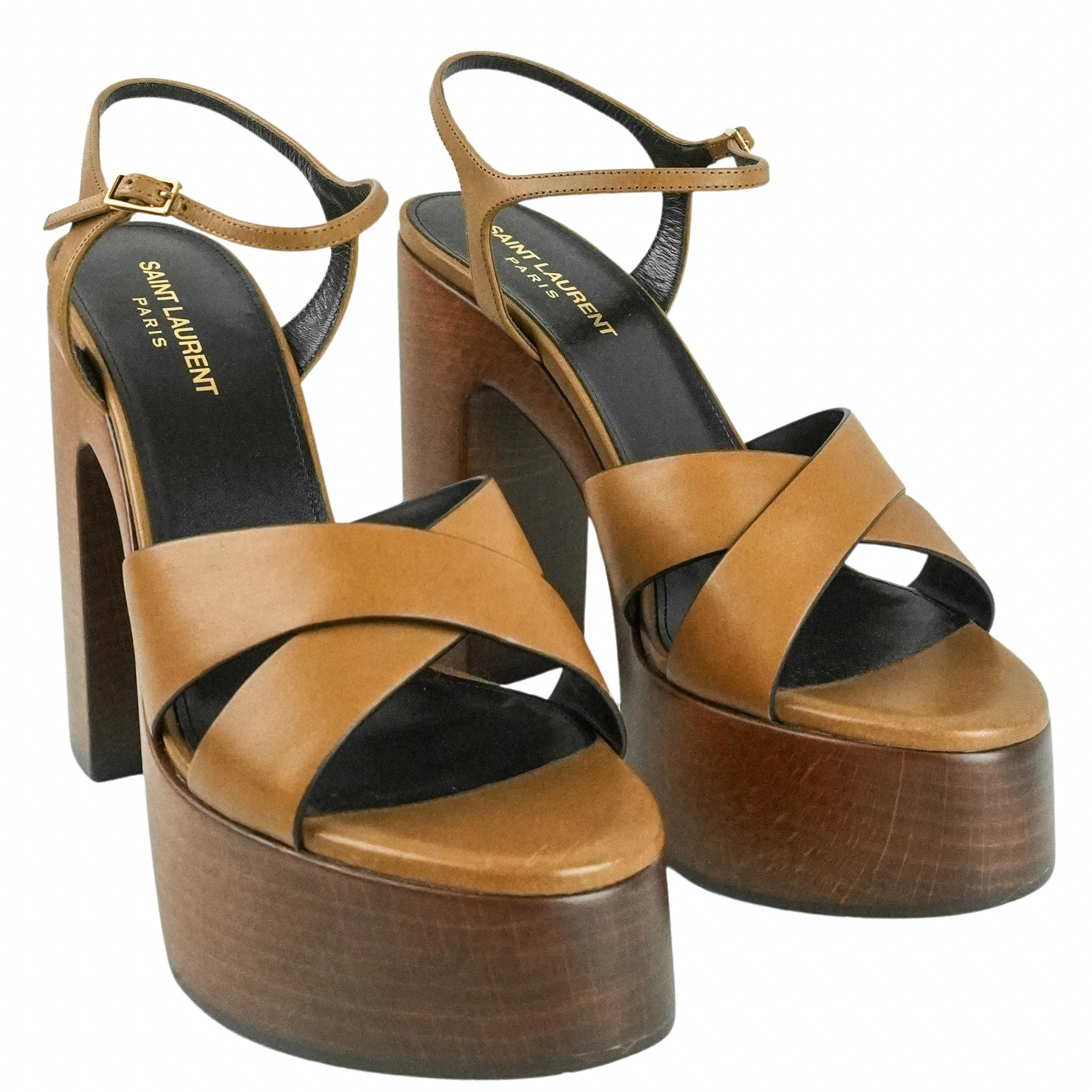 Saint Laurent Bianca Platform Sandals in Safari - Image 3