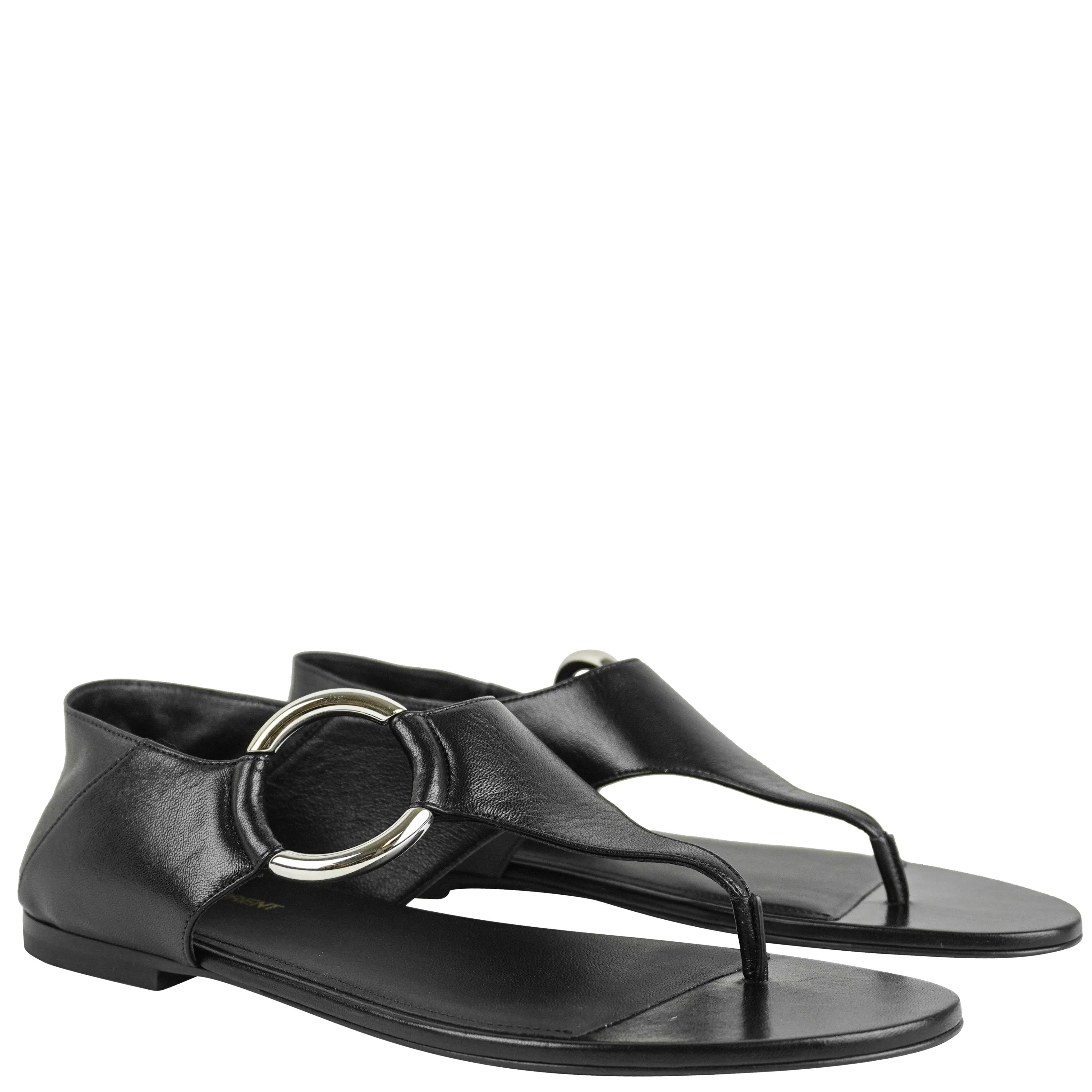 Saint Laurent Ring Sandals in Black - Image 3